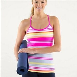 Lululemon Power Y Tank Groovy Stripe multi Raspberry Glo light gray Yellow